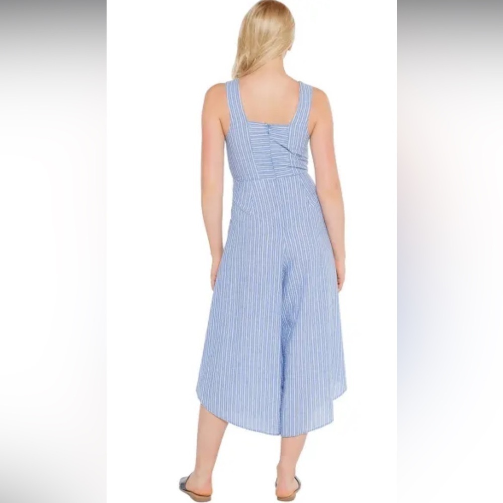 Taylor & Sage Junior’s Seersucker Stripe Jumpsuit Blue White Size M - Picture 2 of 9